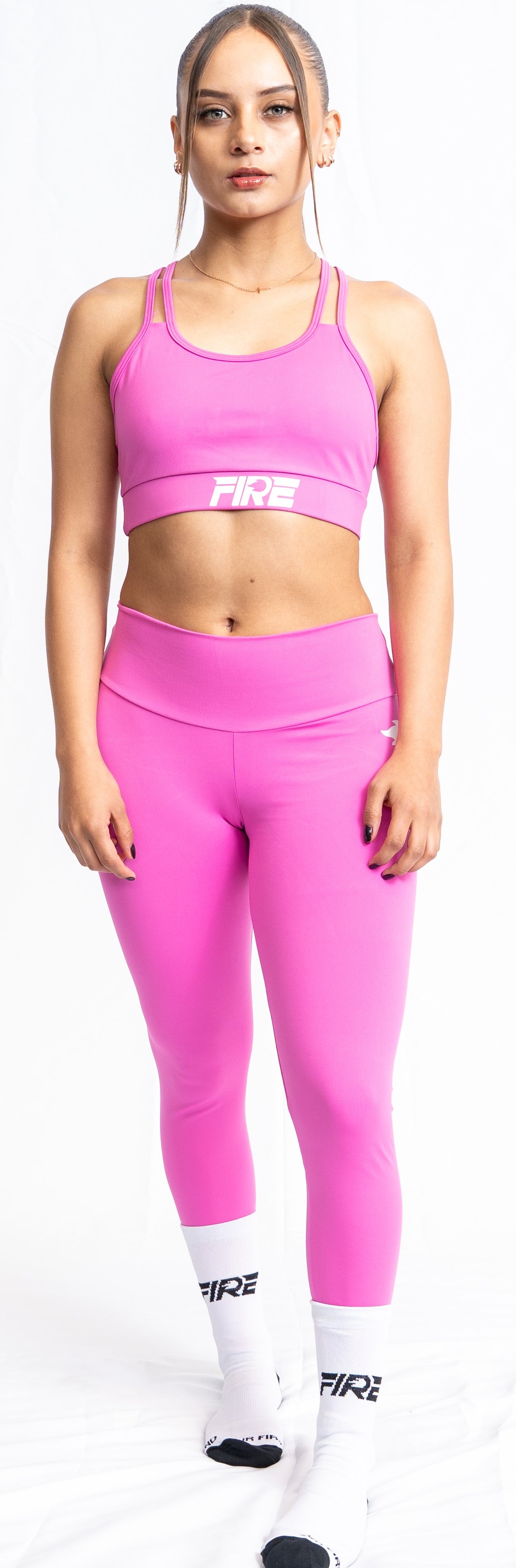 Leggings Licra Fucsia - FIRE Compresión Cintura Alta Mujer