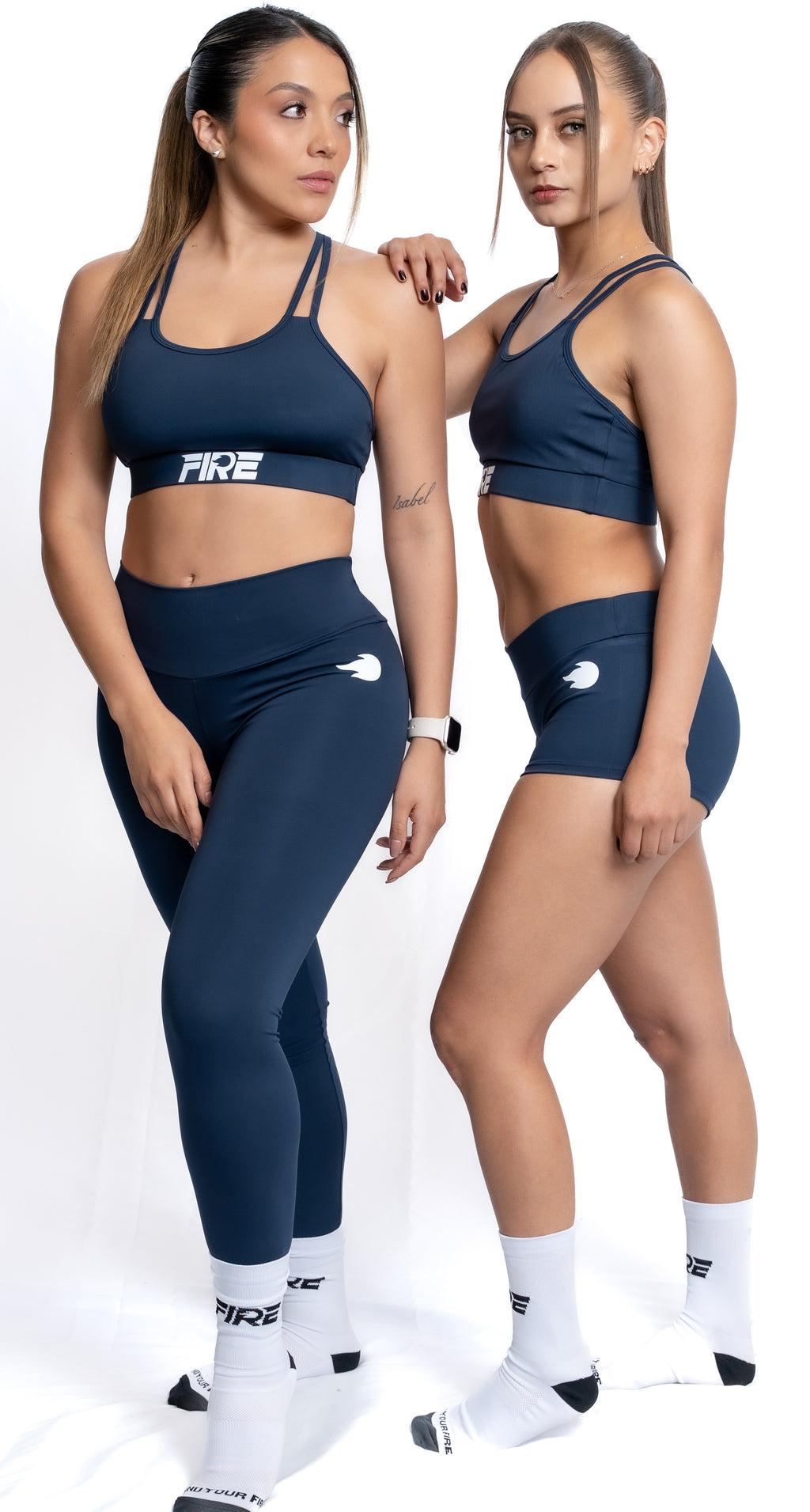 Leggings Licra Azul Oscuro - FIRE Compresión Cintura Alta Mujer