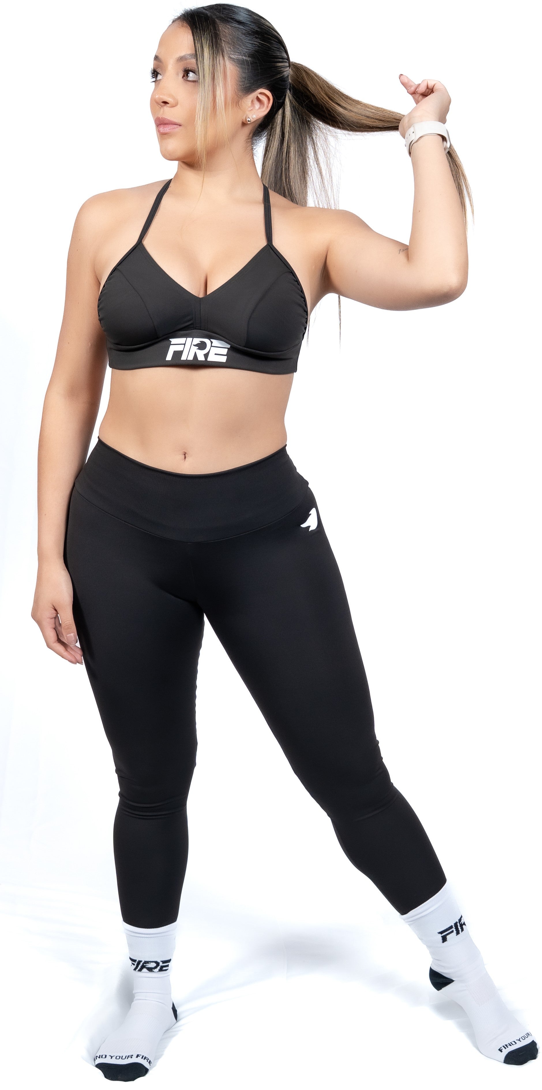 Leggings Licra Negro - FIRE Compresión Cintura Alta Mujer