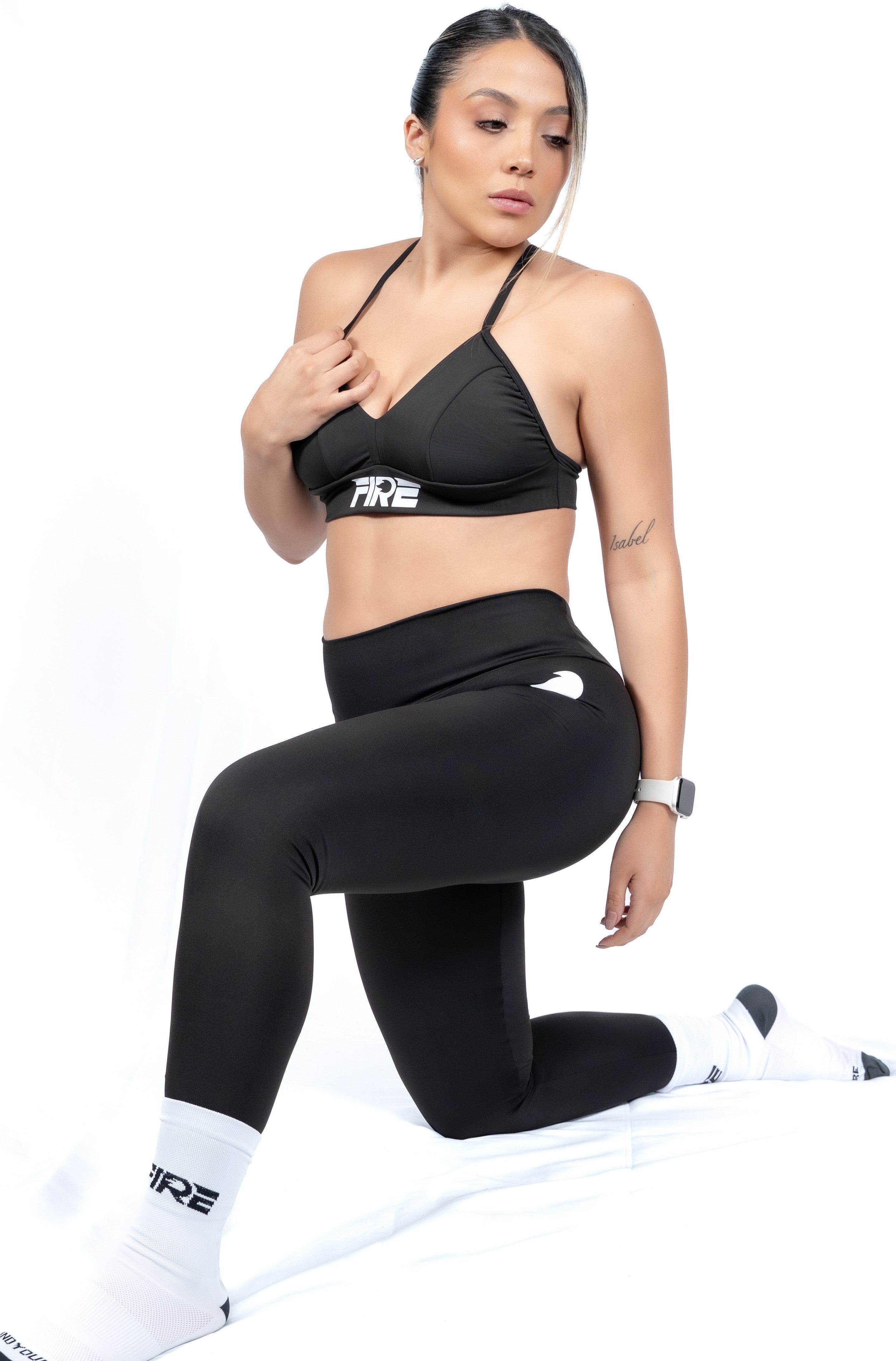 Leggings Licra Negro - FIRE Compresión Cintura Alta Mujer