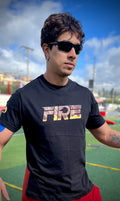 Camiseta Clásica Negra Logo FIRE Dorado - Hombre