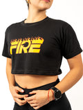 Crop Top Negro - Logo FIRE Llamas Amarillo