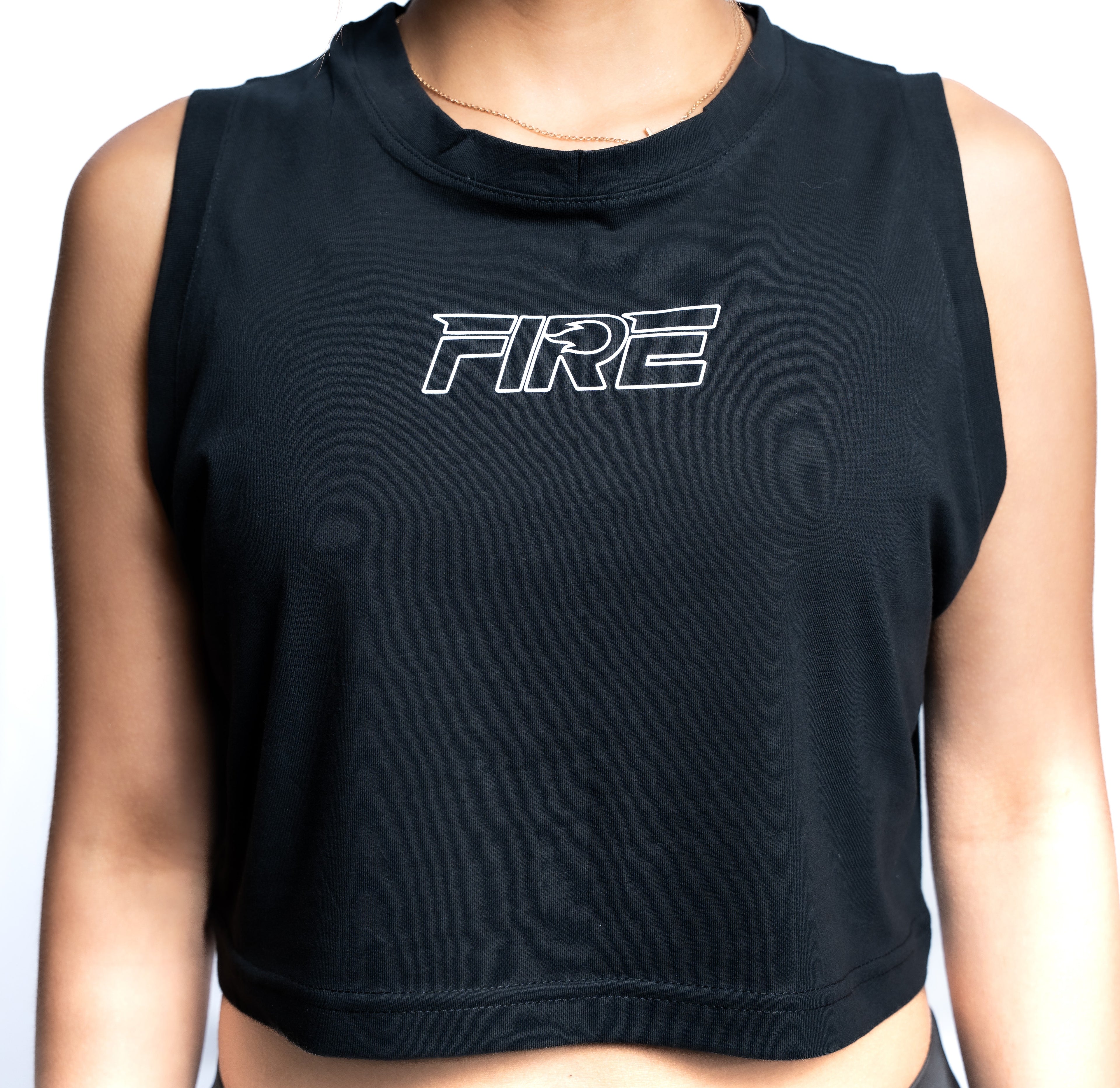 Crop Top Negro - Logo FIRE Adelante y Atrás