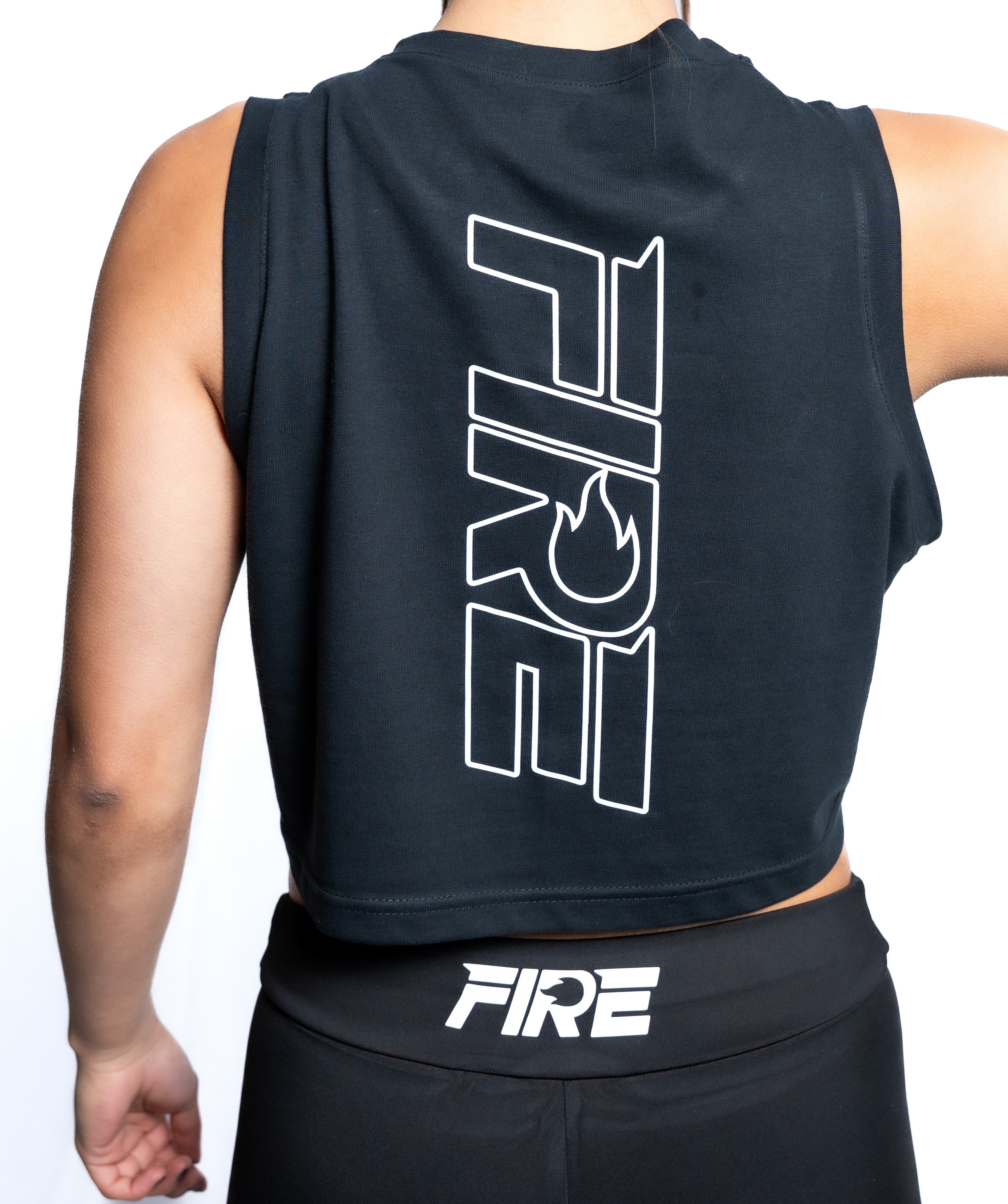 Crop Top Negro - Logo FIRE Adelante y Atrás