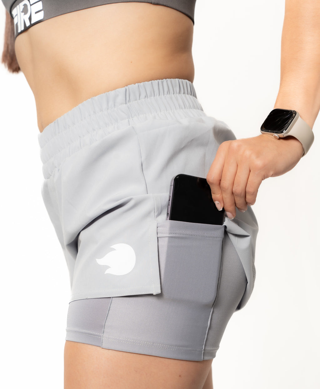 Pantaloneta Running + Licra Gris - FIRE Mujer