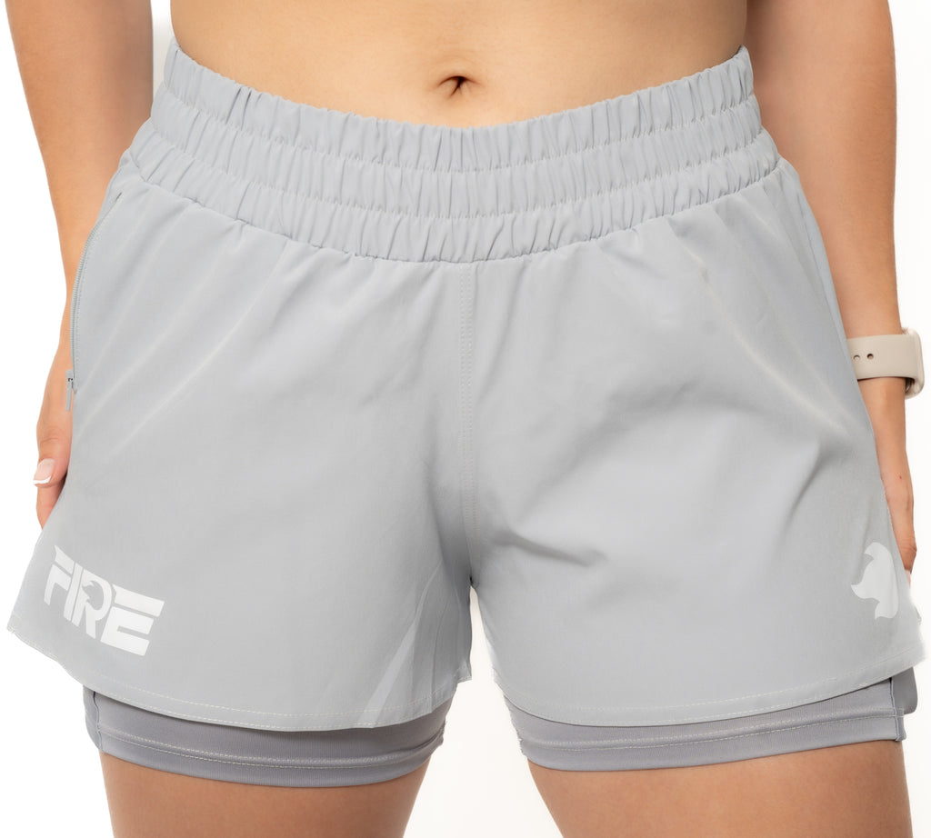 Pantaloneta Running + Licra Gris - FIRE Mujer