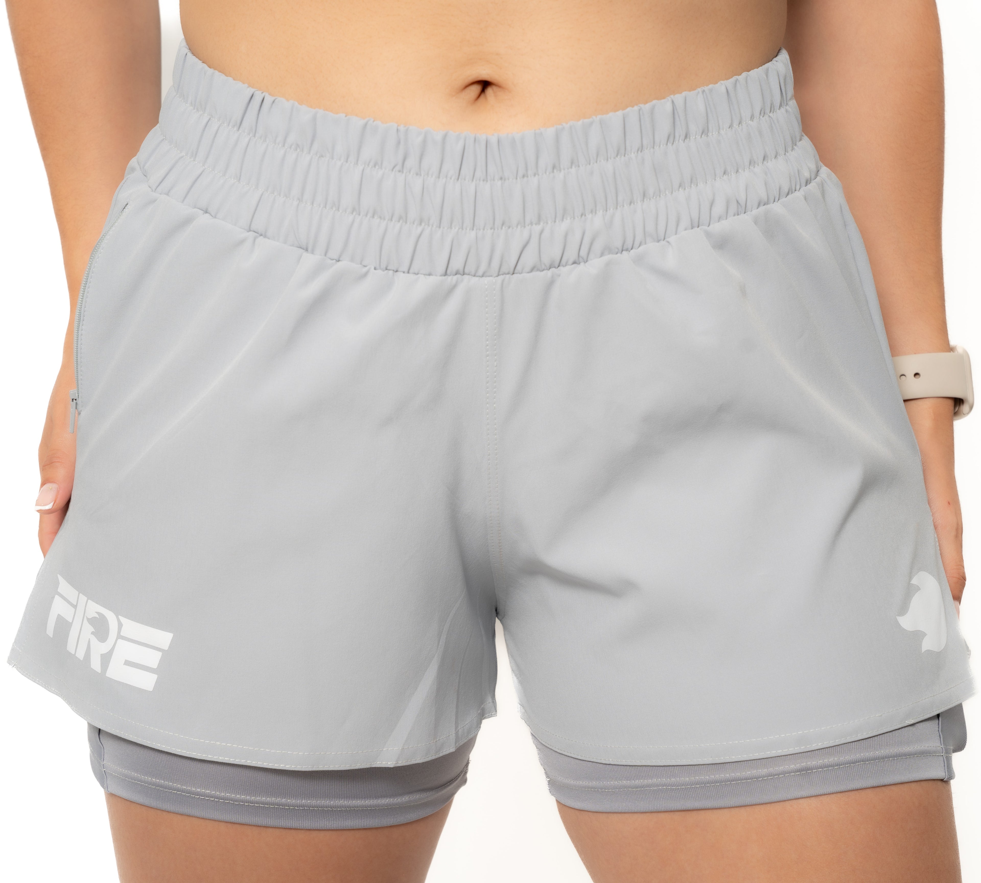 Pantaloneta Running + Licra Gris - FIRE Mujer
