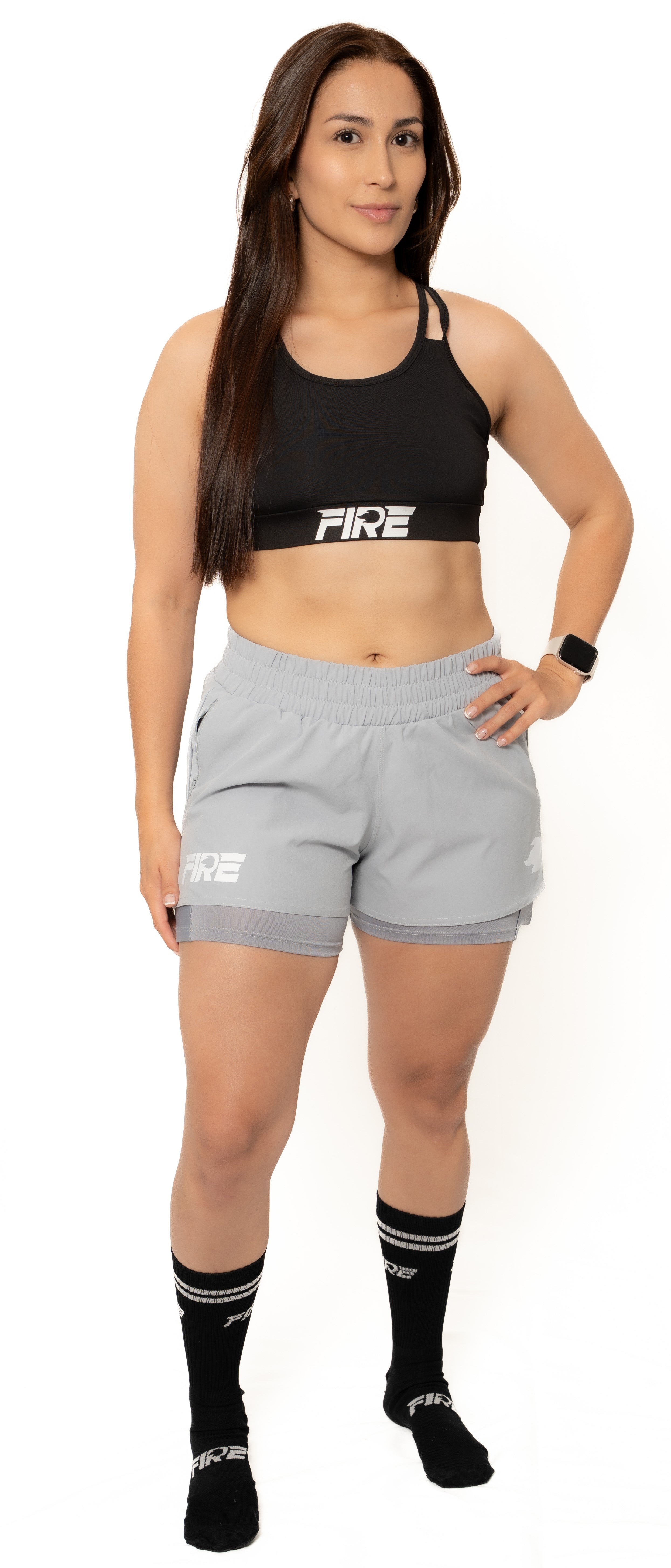 Pantaloneta Running + Licra Gris - FIRE Mujer