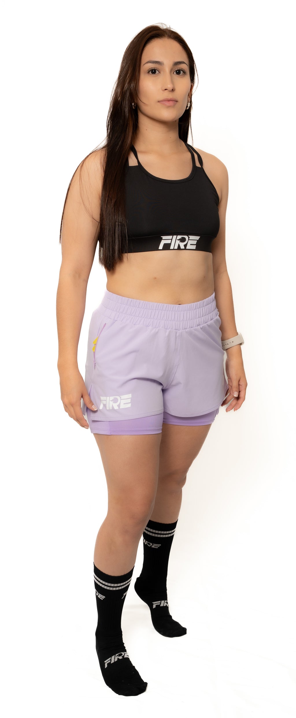 Pantaloneta Running + Licra Lila - FIRE Mujer