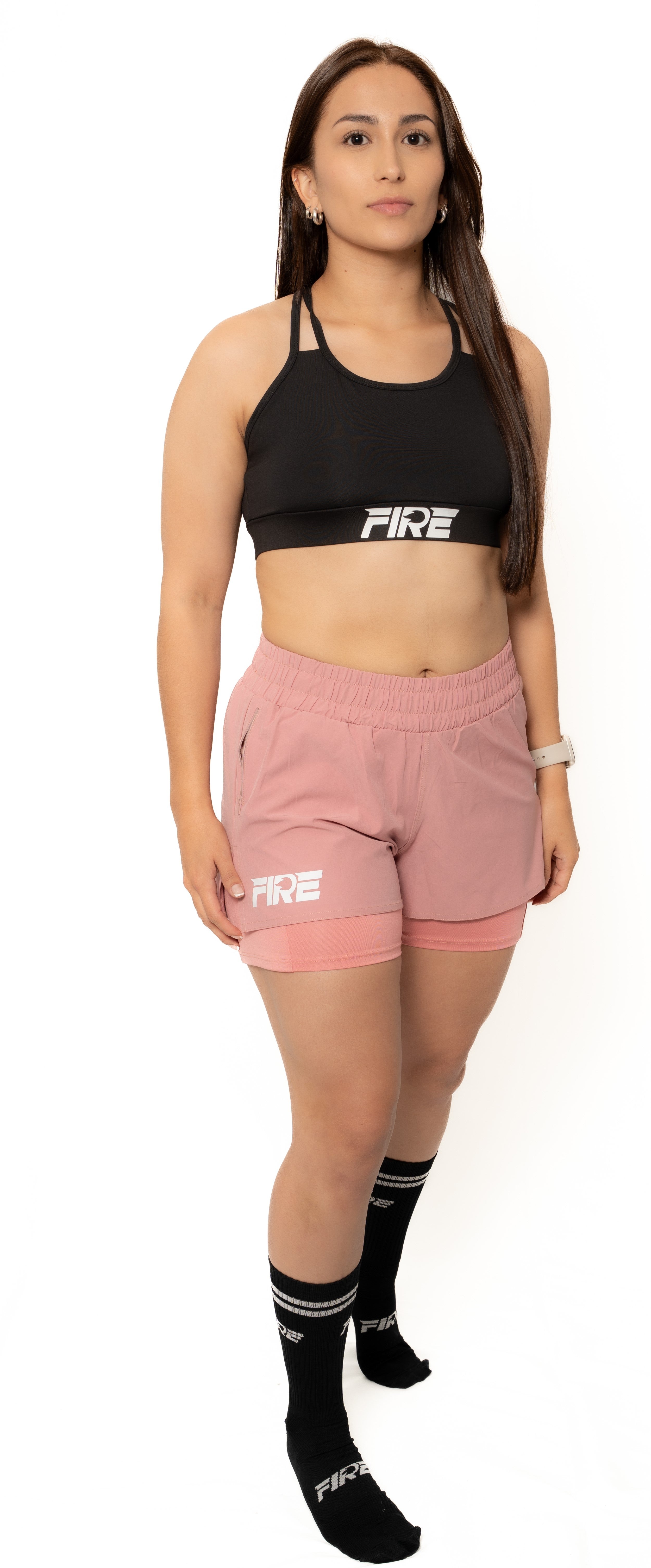 Pantaloneta Running + Licra Rosa - FIRE Mujer