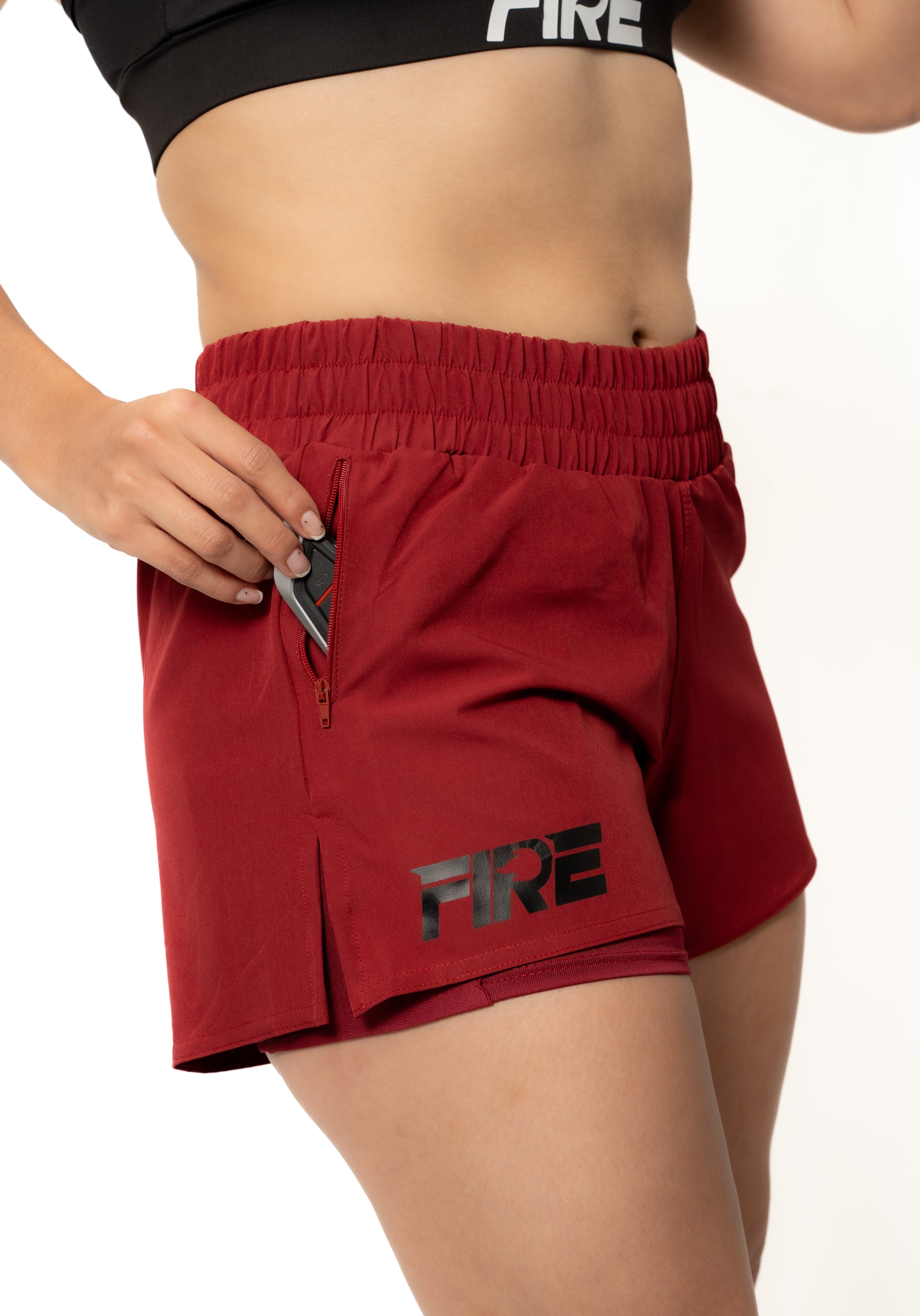 Pantaloneta Running + Licra Vinotinto - FIRE Mujer
